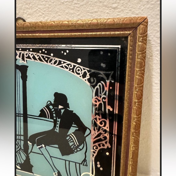 Antique 1920s-1930s Reverse Mirror Victorian Silhouette Framed Art - Picture 4 of 9